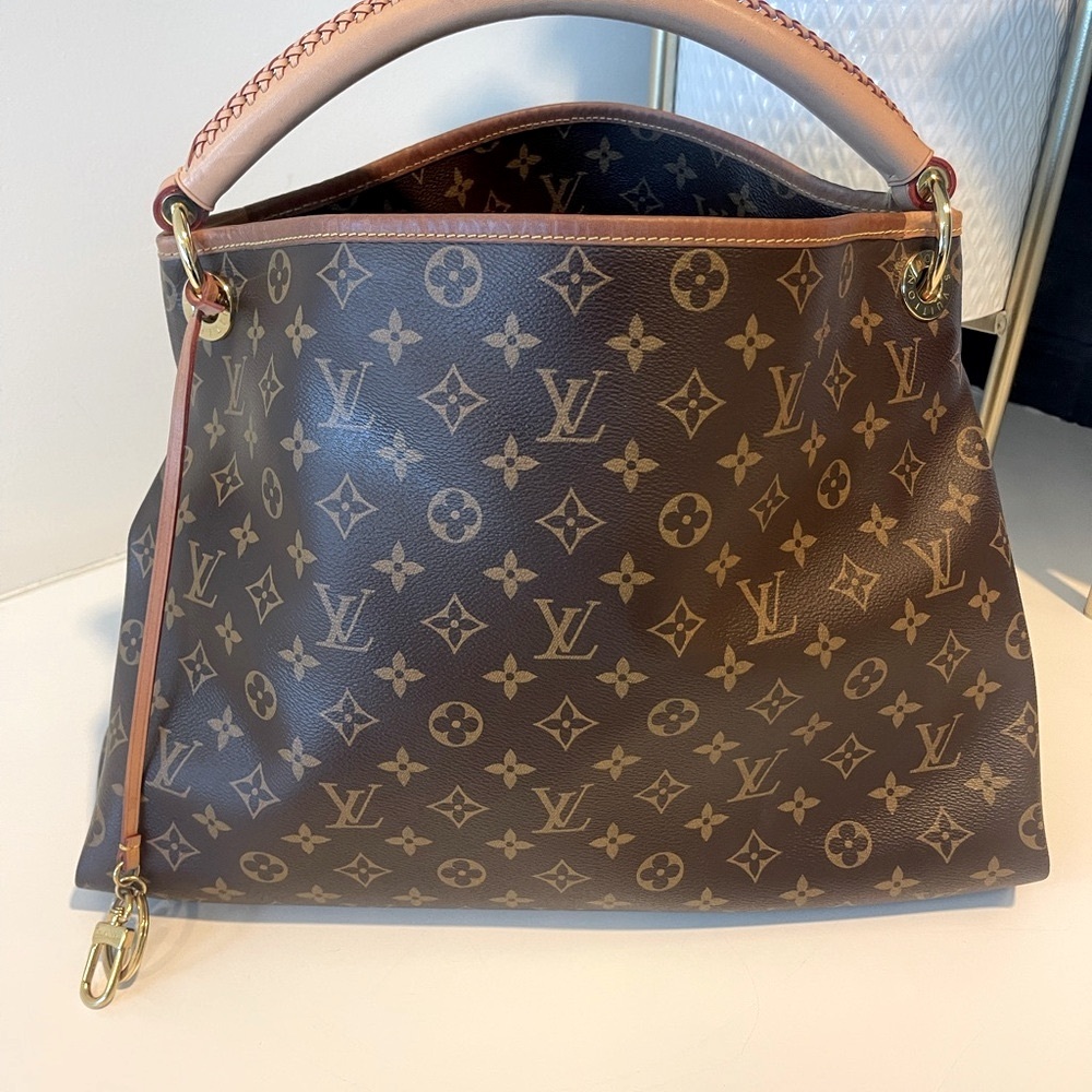 Louis Vuitton Brown Monogram Shoulder Bag with Gold Accents